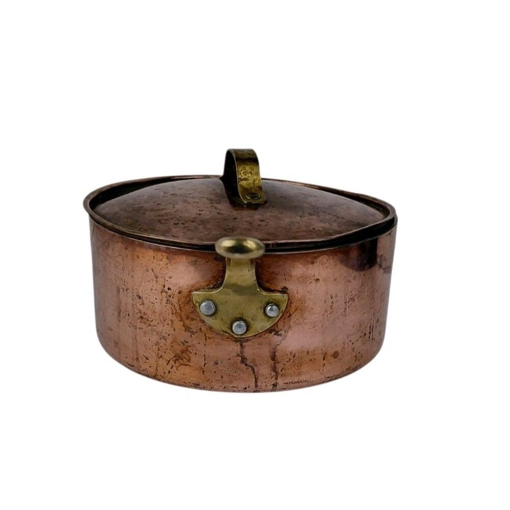 Vintage Copper Pot Brass Handle 3 Sauce Pan Lid - Picture 3 of 11